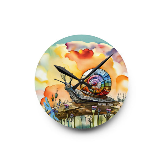 Acrylic Wall Clock Snail  and Dragonfly/Art