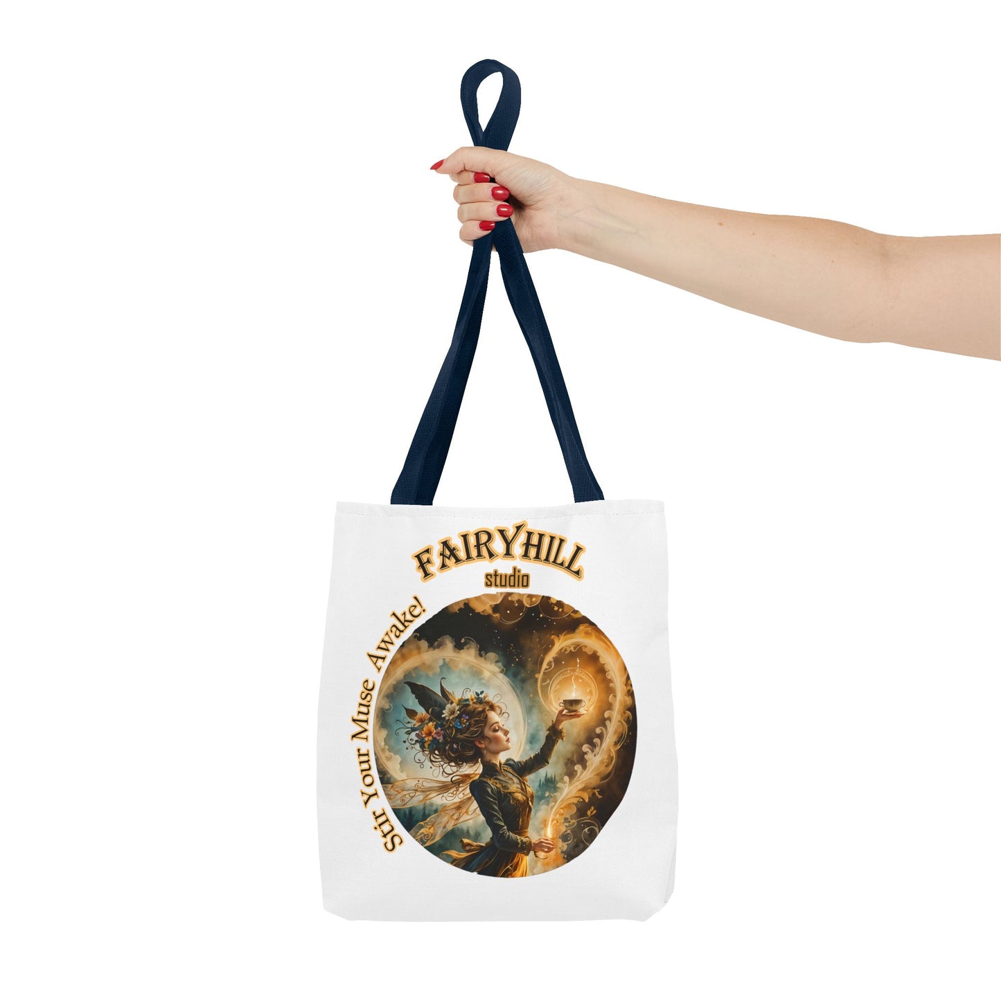 Coffee Fairy Tote Bag - 'Stir your muse awake' Quote Art by Fairyhill Studio
