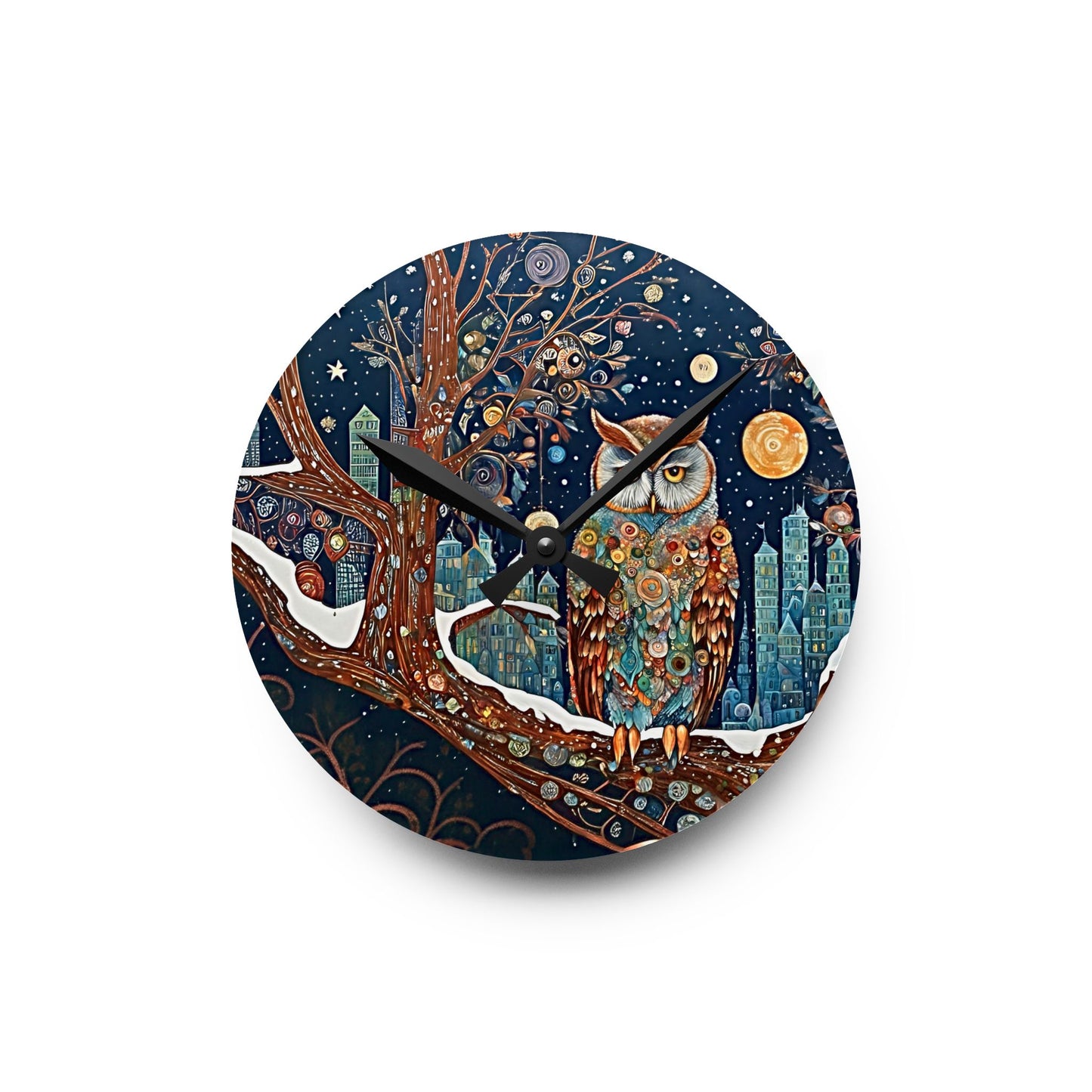 Winter Snow Owl Acrylic Wall Clock