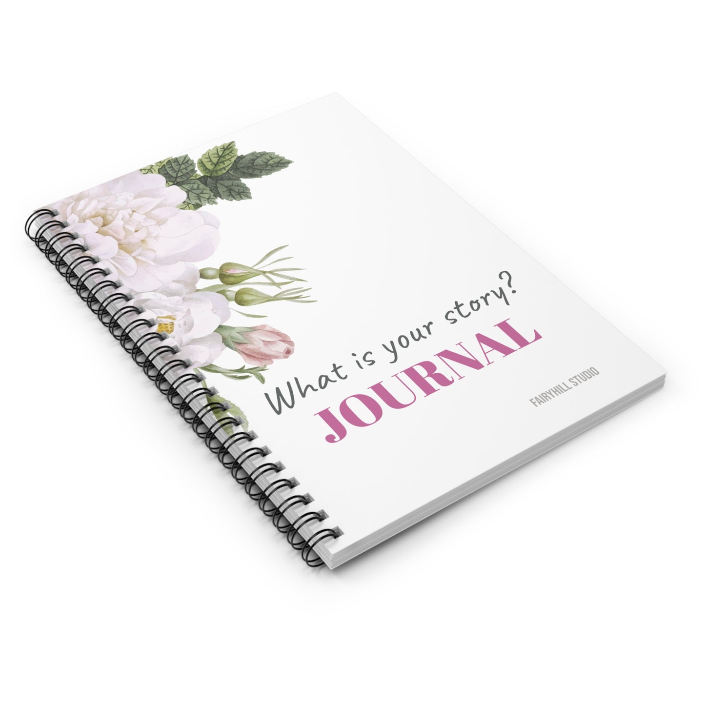 Journal - Ruled Line White Roses Personalized Spiral Notebook
