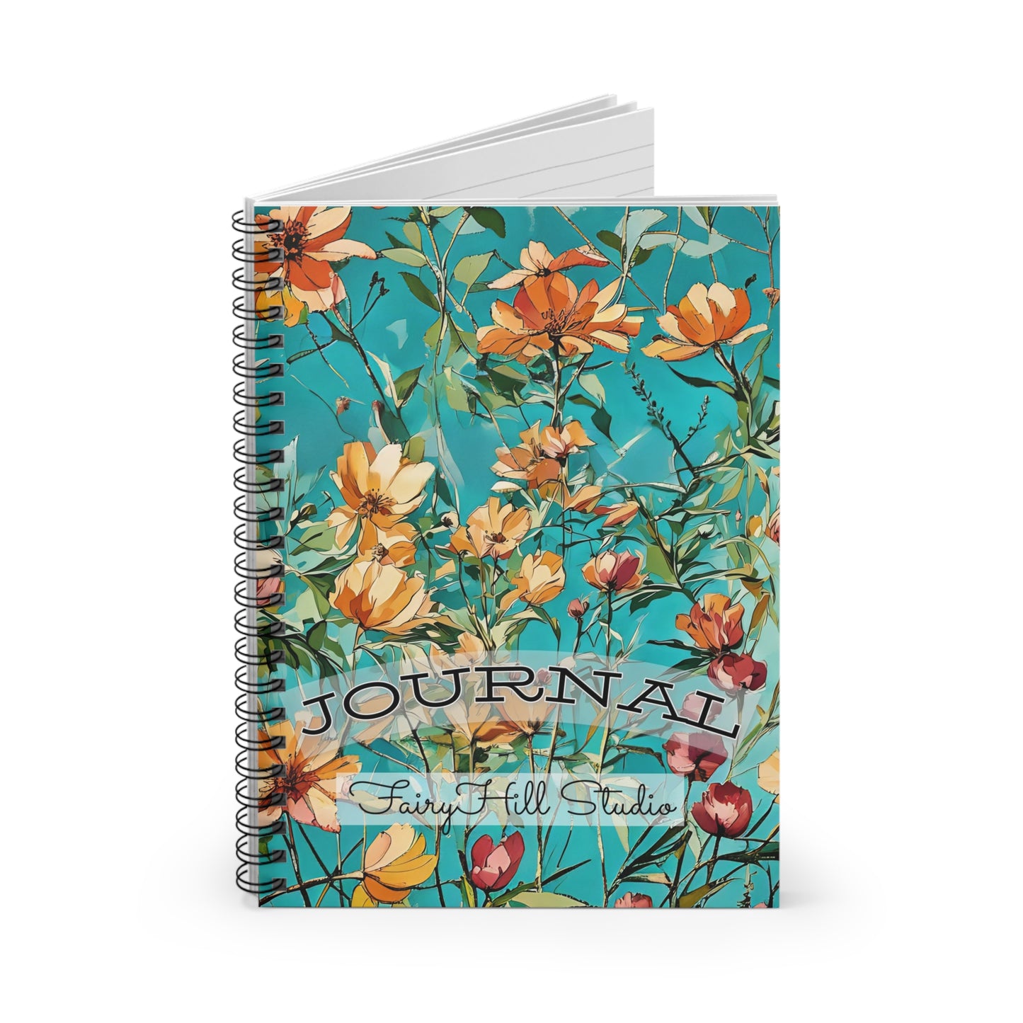 Spiral Notebook - Floral Orange Peach Design, Ruled Line