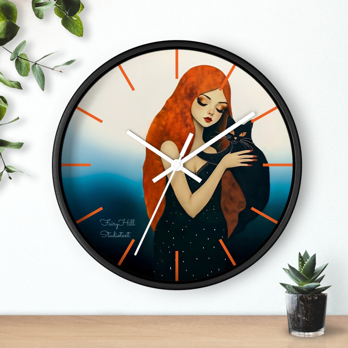 Whimsical Cat Embrace Wall Clock, Boho Home Decor, Cat Lover Gift, Cozy Living Room Accessory, Unique Cat Artwork