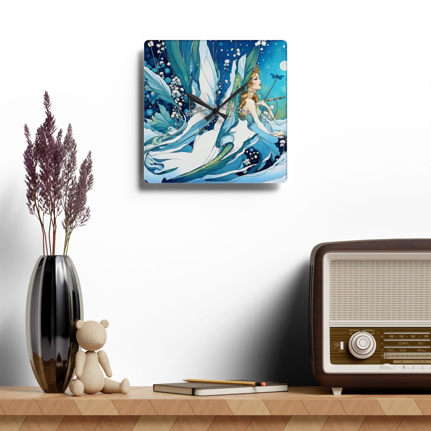 Wall Clock - Blue Magical Angel Winter Art by FairyHill Studio