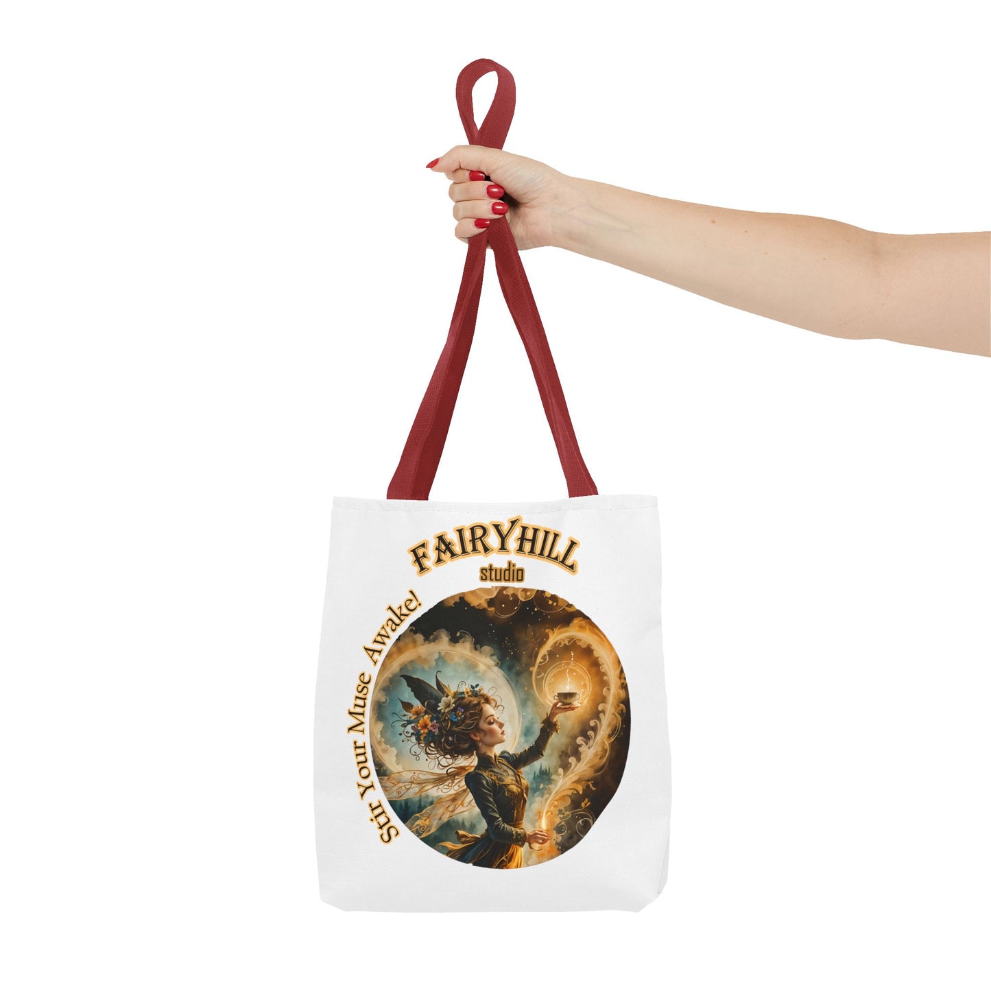 Coffee Fairy Tote Bag - 'Stir your muse awake' Quote Art by Fairyhill Studio