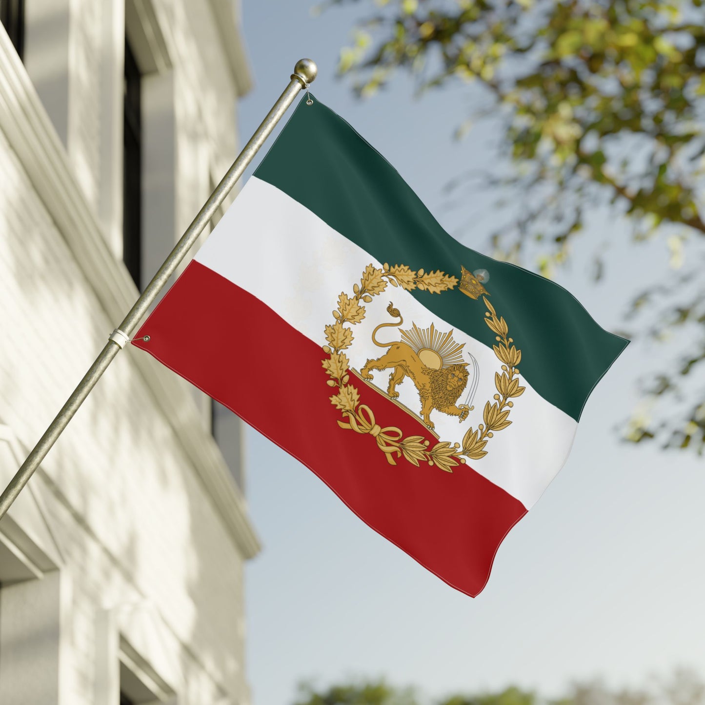 Imperial Iran Lion & Sun Flag with Pahlavi Crown and Golden Wreath (3x5 ft Double-Sided)