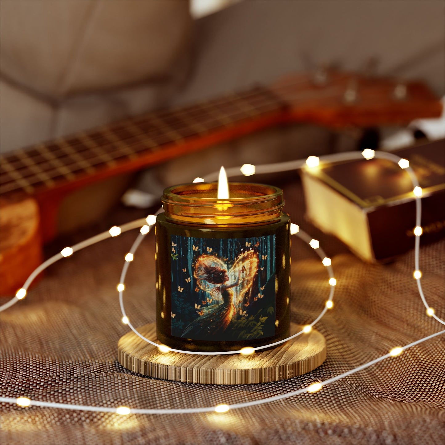 Scented Candle - Garden Fairy with butterflies - Coconut Apricot Wax (4oz, 9oz)