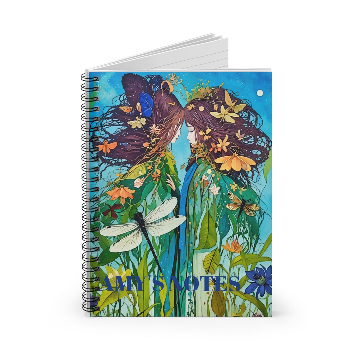 Personalized Spiral Notebook - Ruled Line Sisters with Dragonfly Art