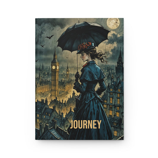 Hardcover Journal Matte - Mary Poppins with Umbrellas on London Rooftop Art