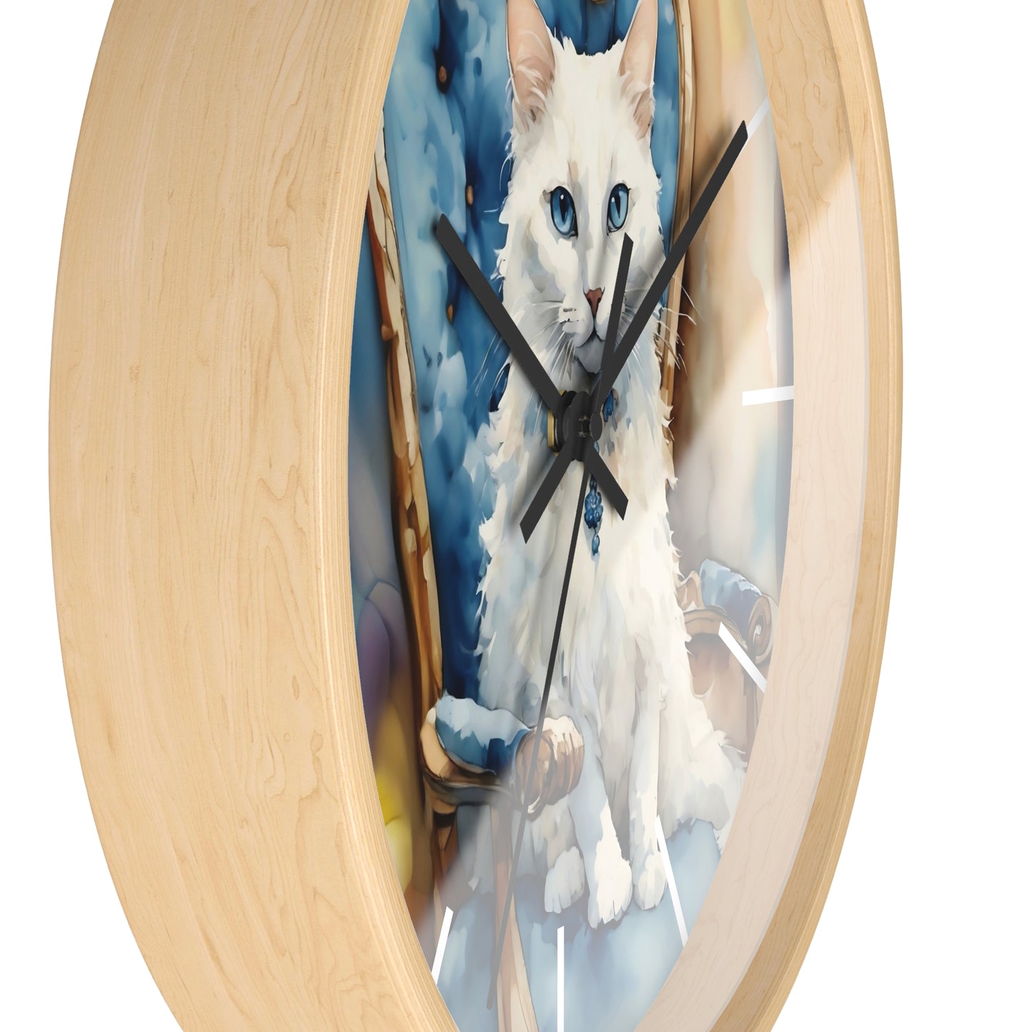 Fairy Hill Studio" White cat "  Wall Clock
