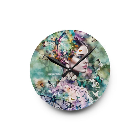 Acrylic Wall ClockLady in Butterfly Santuary /Art