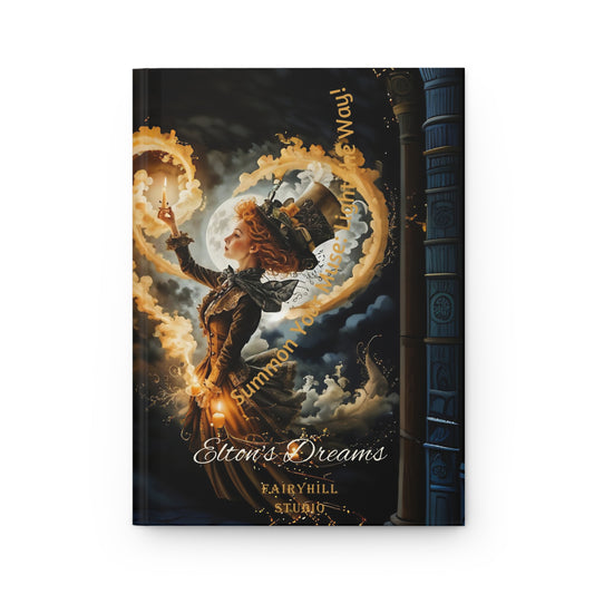 Hardcover Journal Matte - Whimsical Art by Fairyhill Studio with Moon Mad Hatter and Fairy with Candle Design