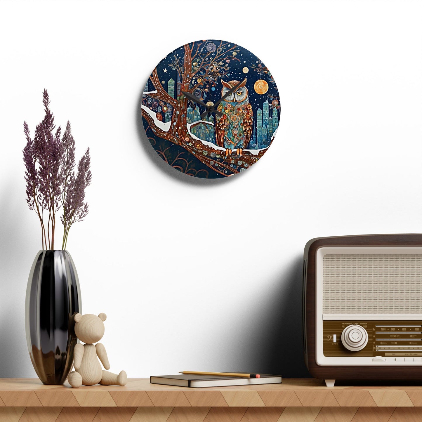 Winter Snow Owl Acrylic Wall Clock