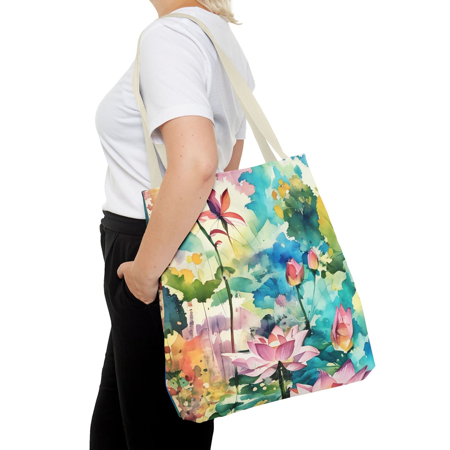 Tote Bag  with lotus flower art(AOP)