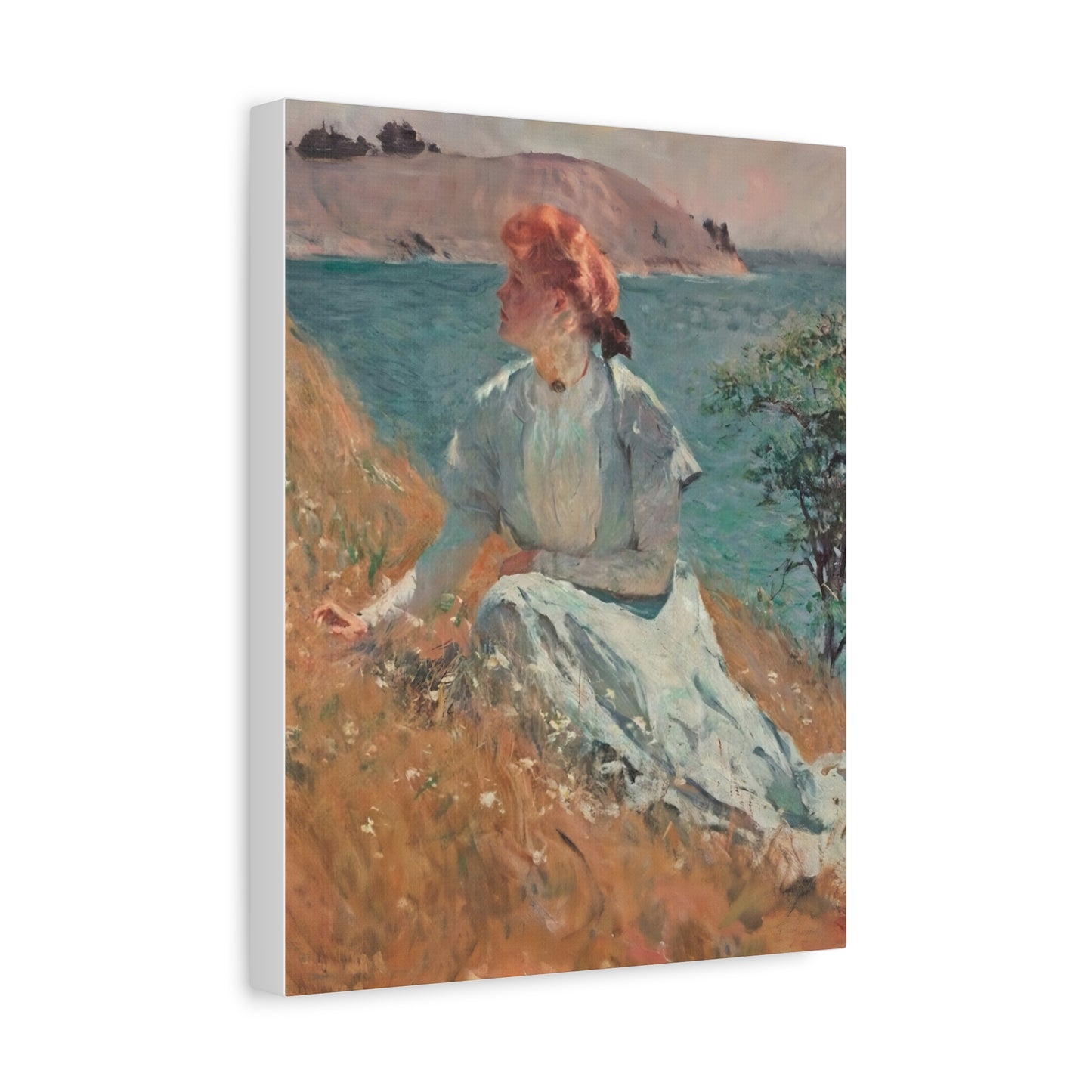 Canvas Art - Monet Style Floral Serenity with Elegant Woman and Flower Basket, Stretched Matte 1 25"