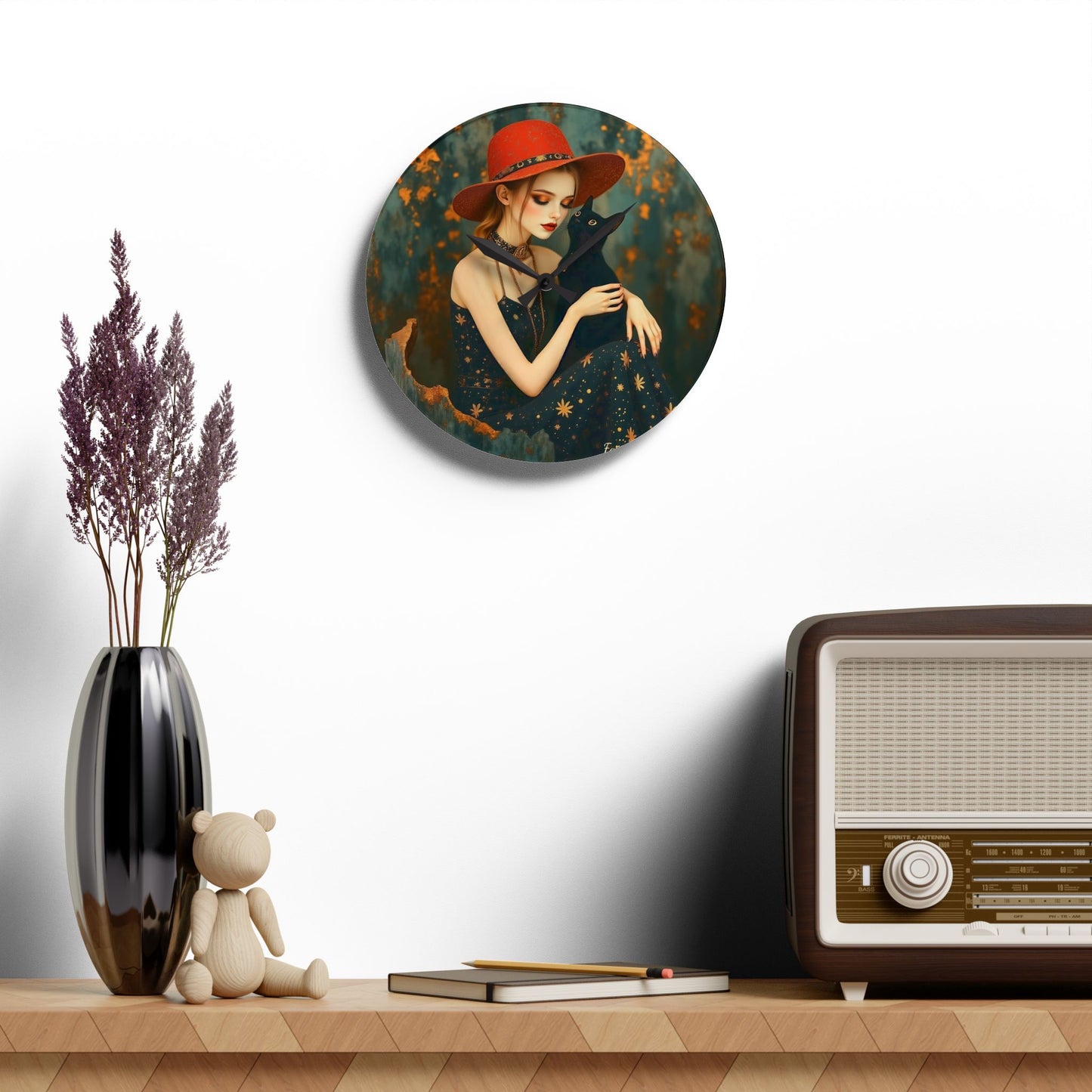 Girl with black cat   Wall clock  Gift   Acrylic Wall Clock