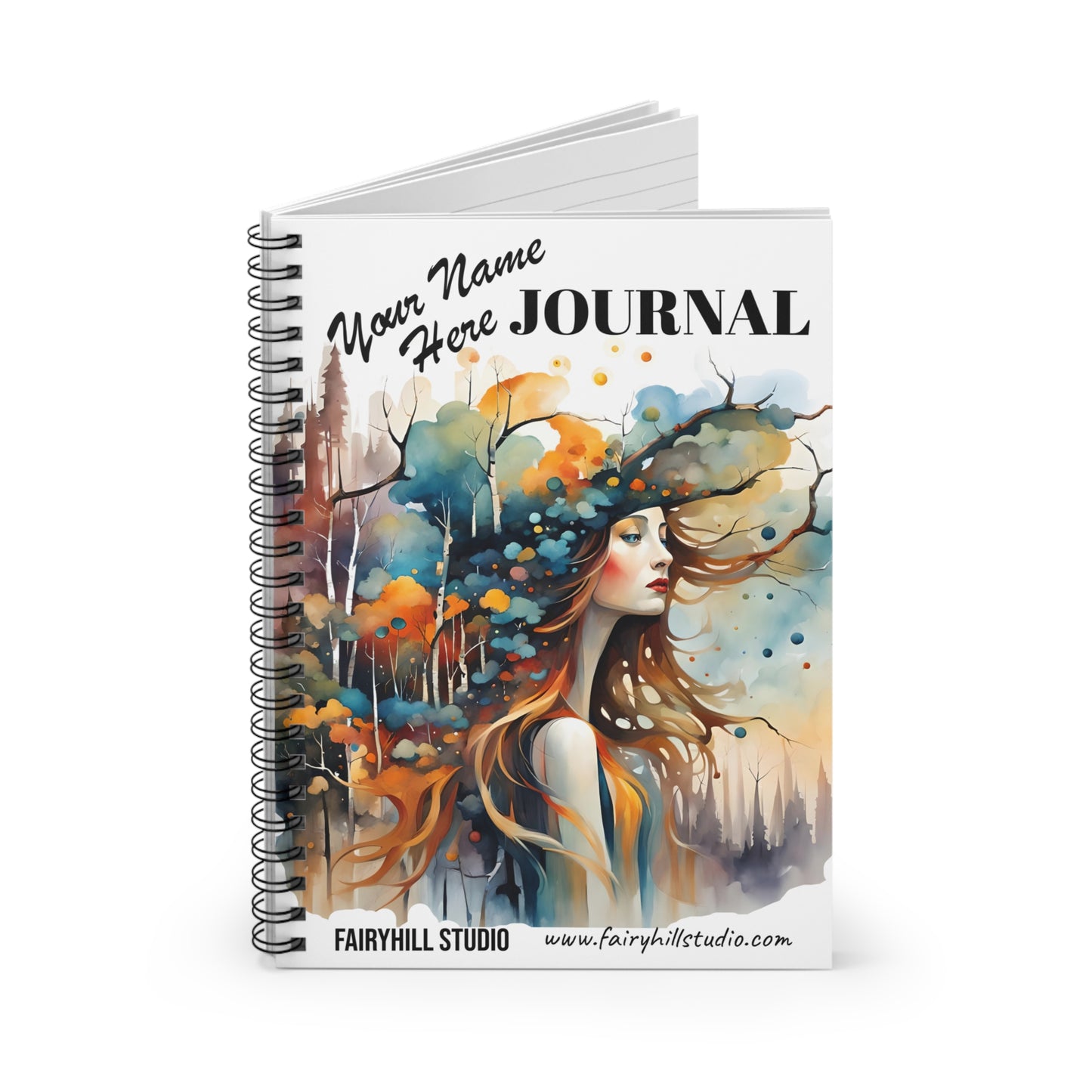 Fairy Hill Studio Woman with hat  Personalized Journal Gift notebook Your name Art Journal, Spiral Notebook - Ruled Line