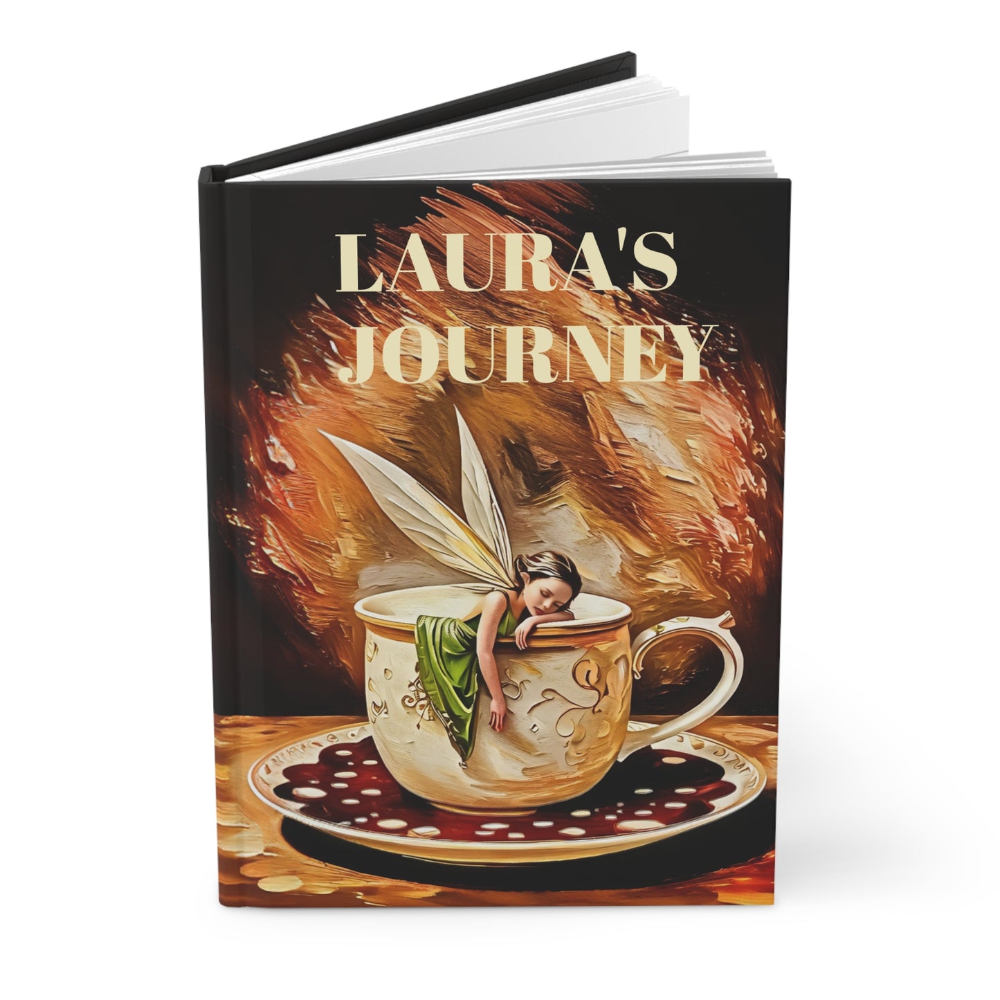 Hardcover Journal Matte Personalized with Morning Coffee Fairy Art by Fairyhill Studio