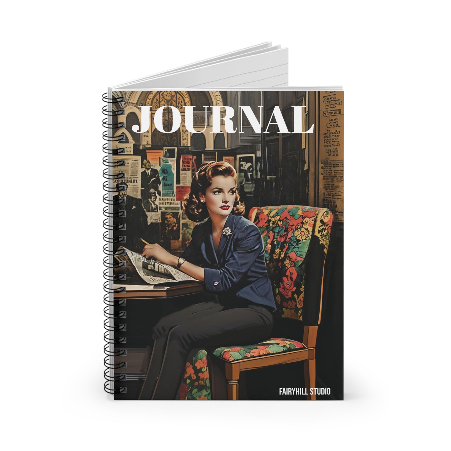 Vintage Hollywood Movie Star Notebook - Ruled Line coffee  Spiral Journal