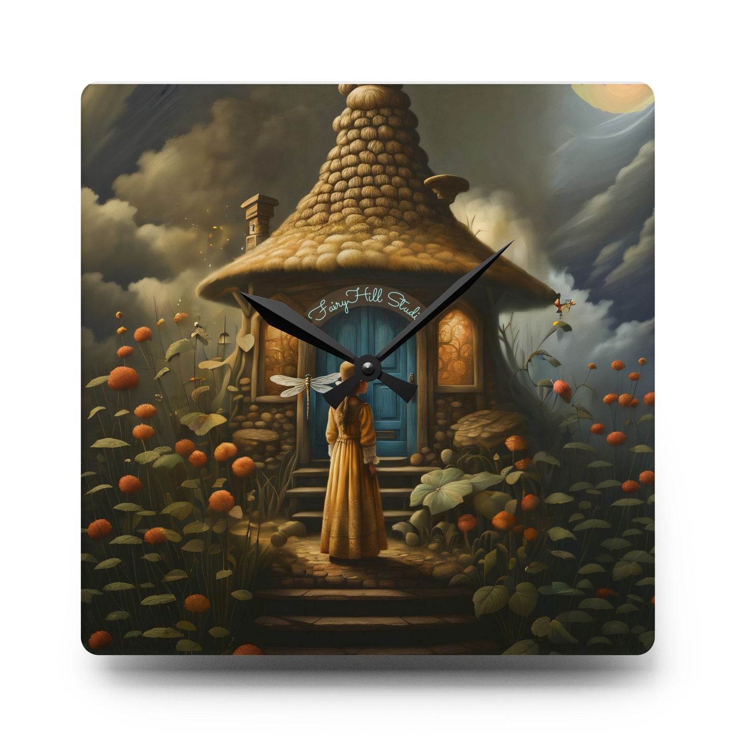 Wall Clock - Girl and Fairy Tale Cottage Design