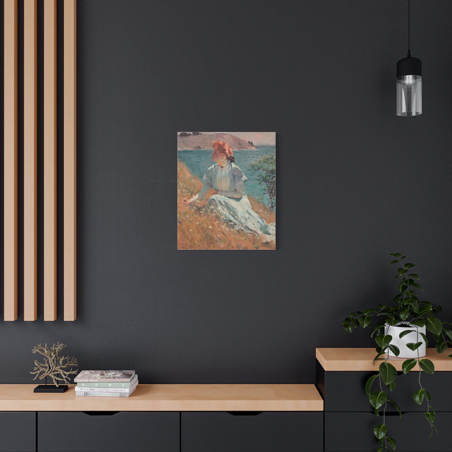 Canvas Art - Monet Style Floral Serenity with Elegant Woman and Flower Basket, Stretched Matte 1 25"