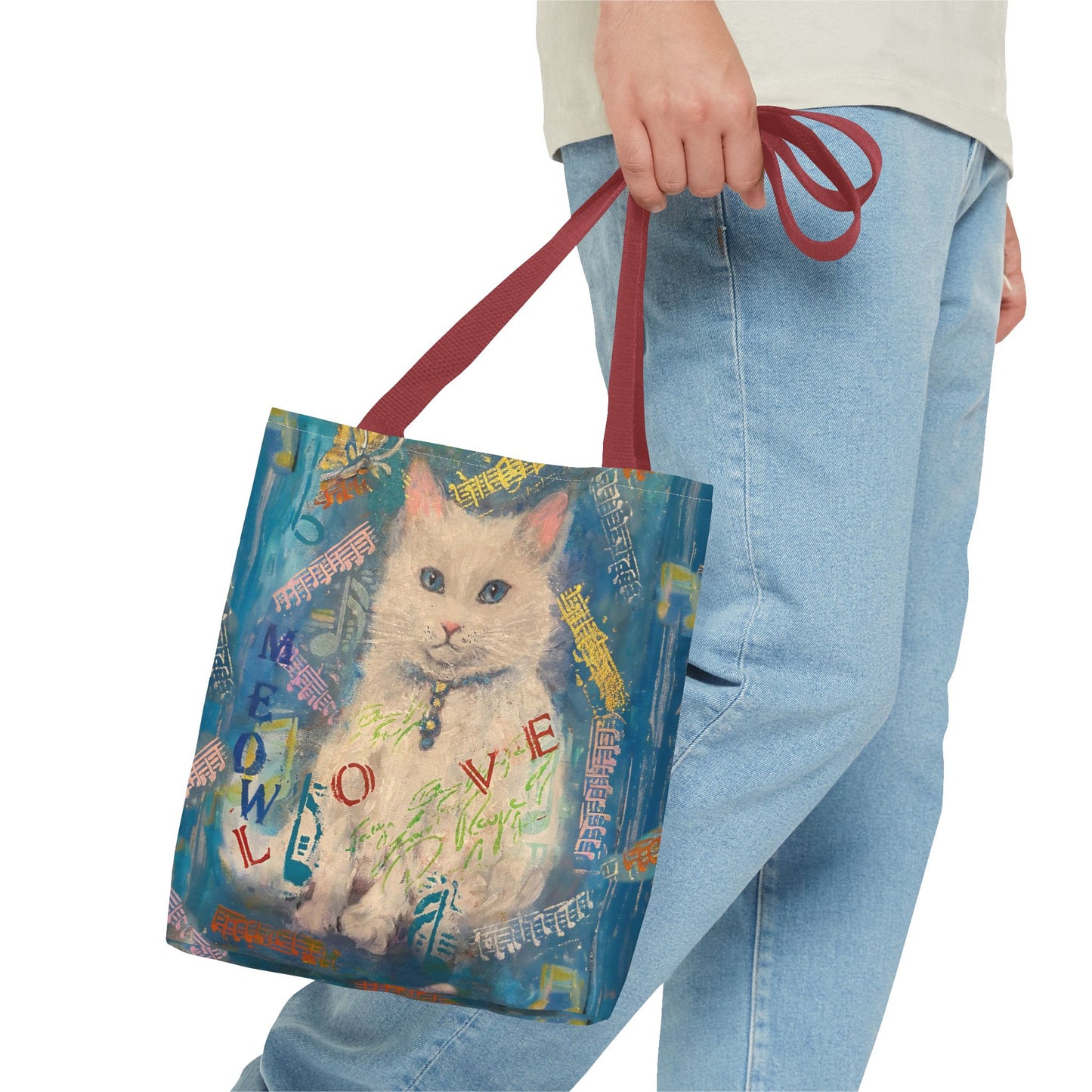 Tote Bag White Cat Good Vibes Only Wall Clock Art