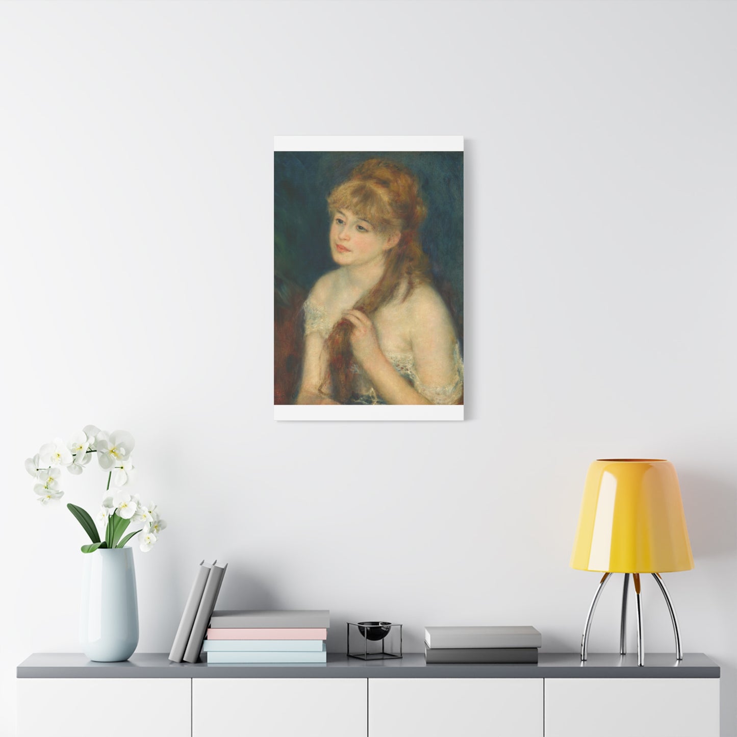 Canvas Art -   Young Woman Braiding Her Hair by Auguste Renoir, 1876 , Stretched Matte 1 25"