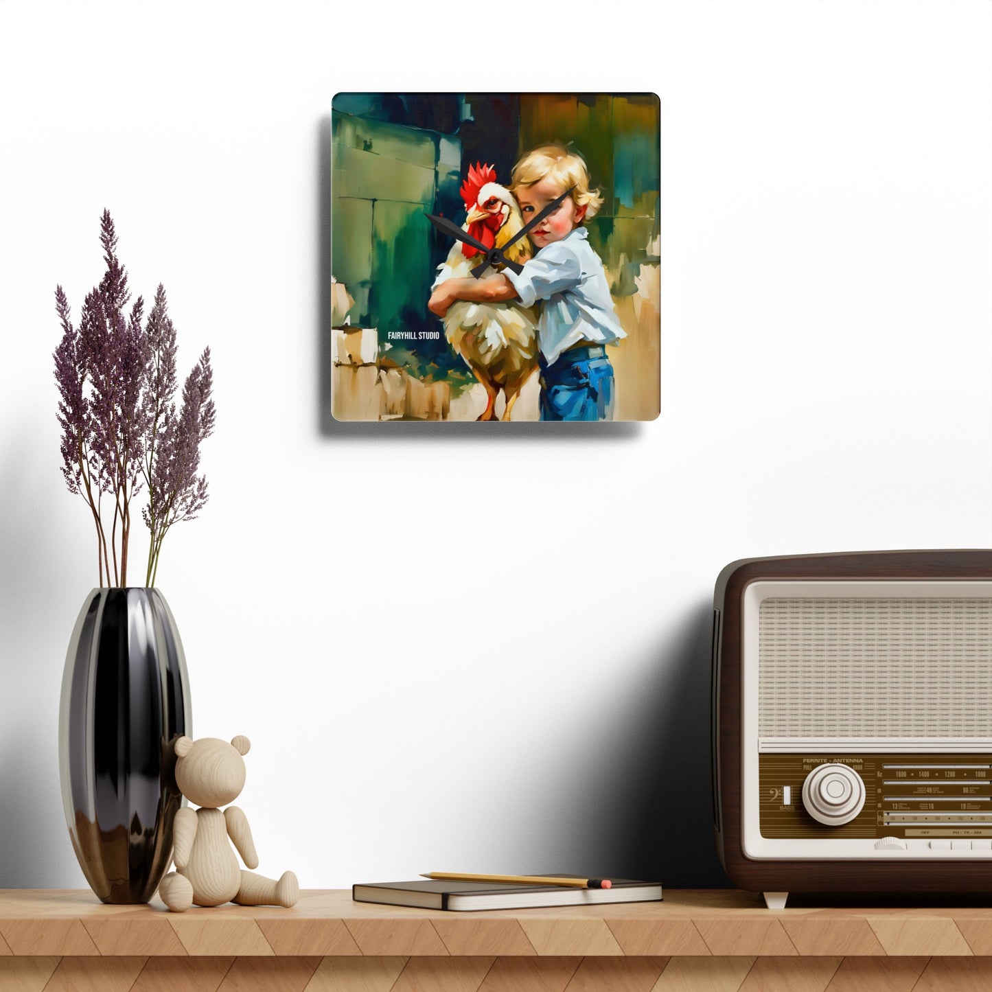 Acrylic Wall Clock My best Buddy the Rooster/Art