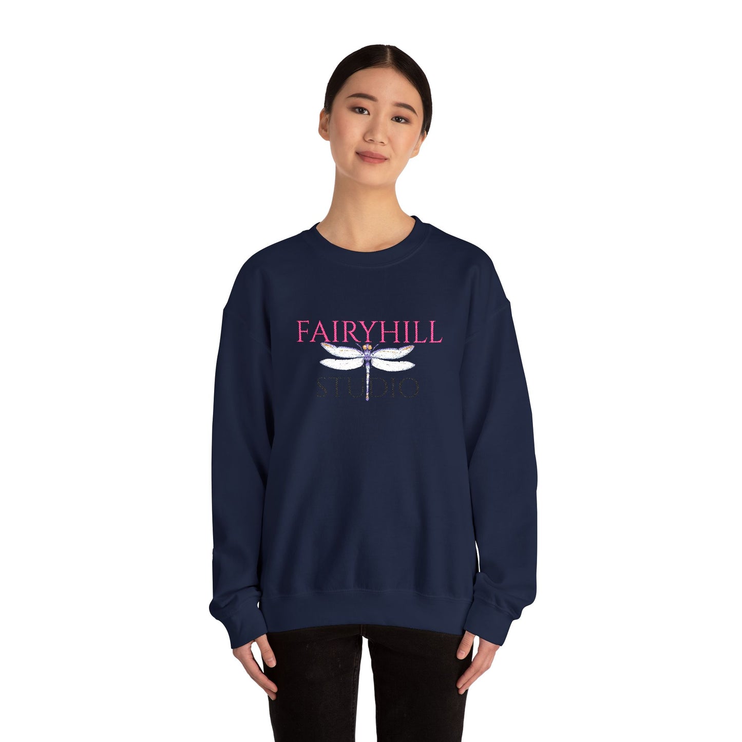Fairyhill Studio Crewneck Sweatshirt — White Graphic Logo Pullover