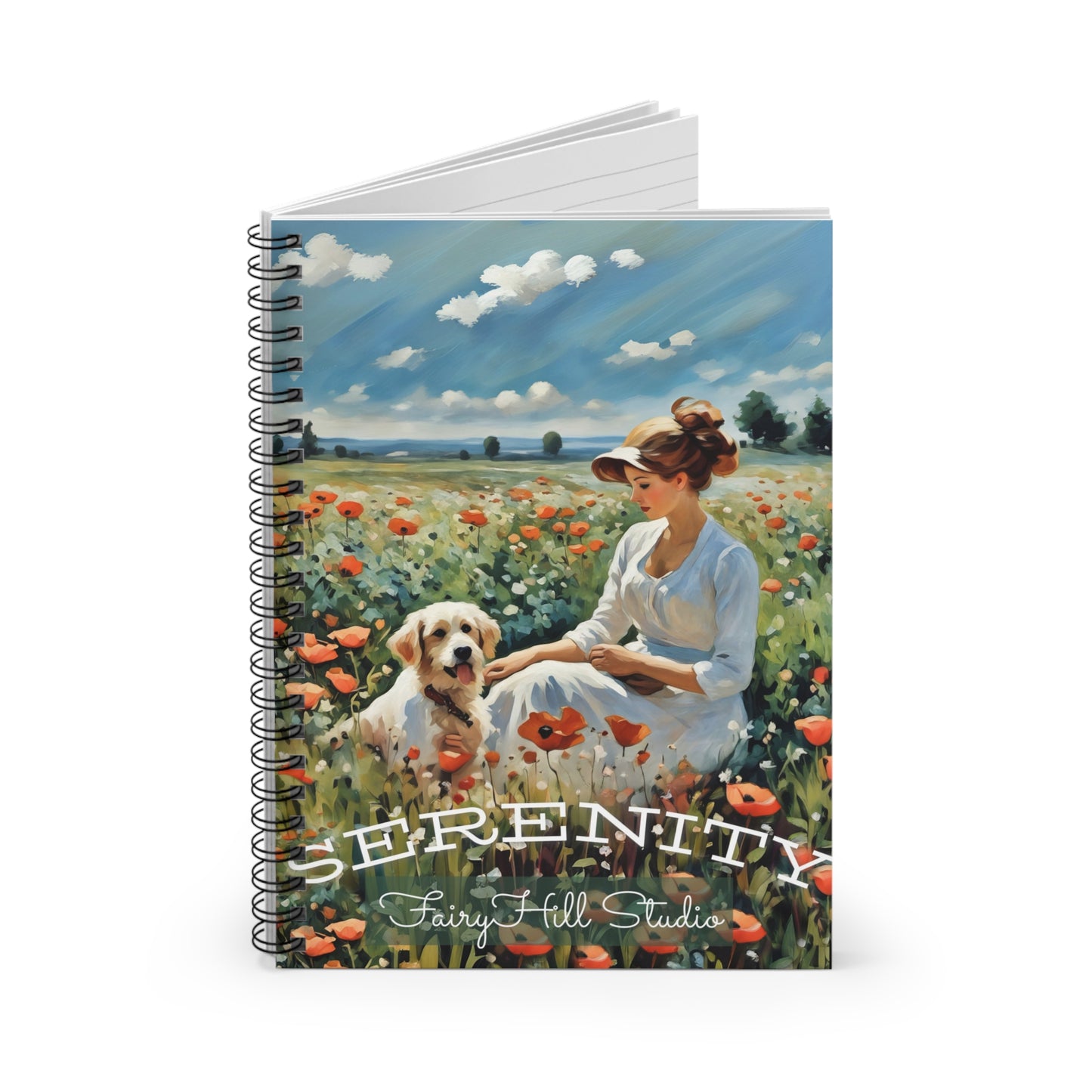 Spiral Notebook - Beautiful Woman with Dog in Poppy Field