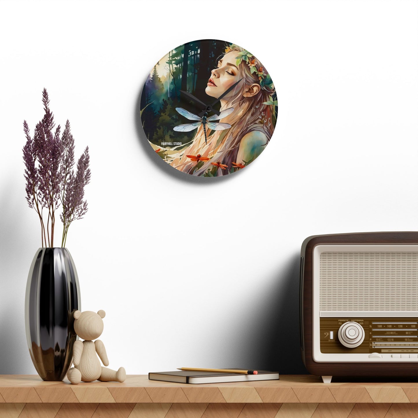 Acrylic Wall Clock - Dragonfly Meditation