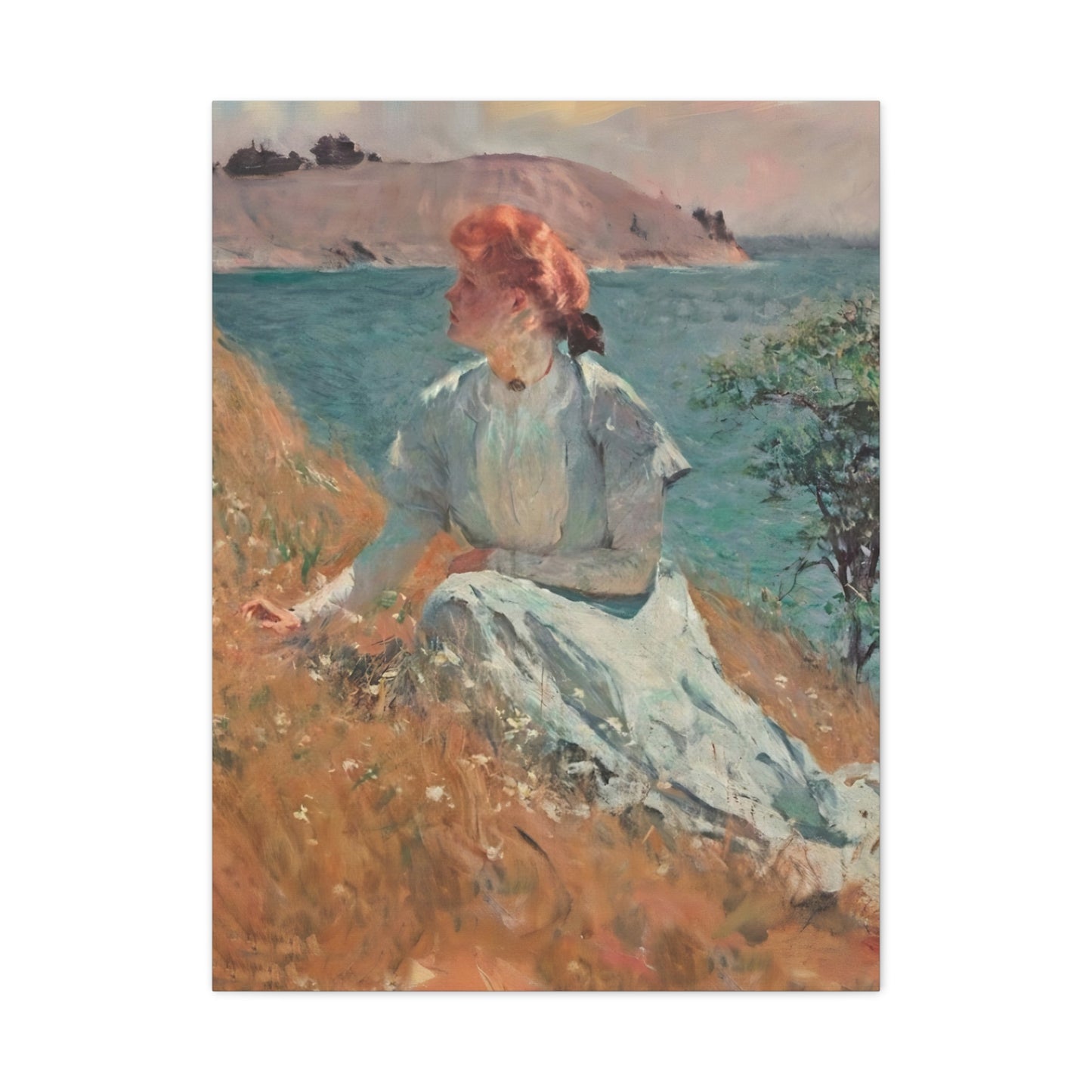 Canvas Art - Monet Style Floral Serenity with Elegant Woman and Flower Basket, Stretched Matte 1 25"