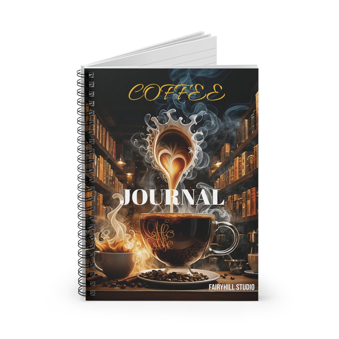 Coffee Spiral Notebook - Ruled Line with Fresh Cup of Coffee Art
