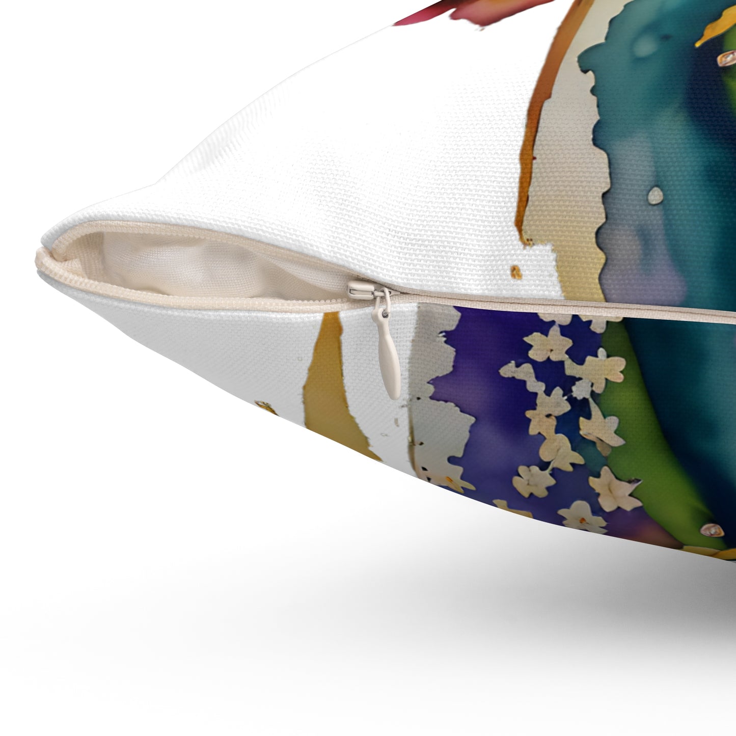 Square Pillow - Colorful nature spirit angel in flowers Spun Polyester Pillow