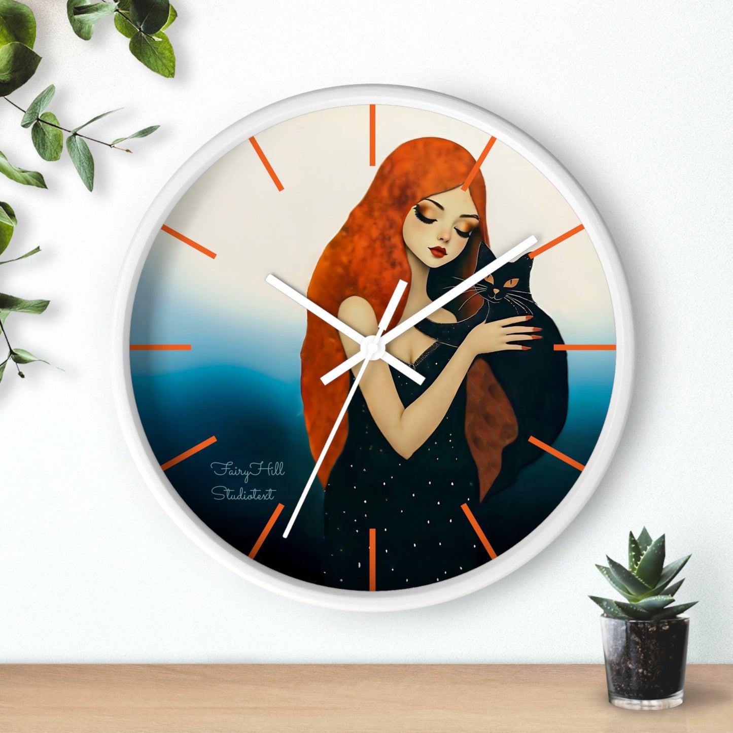 Whimsical Cat Embrace Wall Clock, Boho Home Decor, Cat Lover Gift, Cozy Living Room Accessory, Unique Cat Artwork