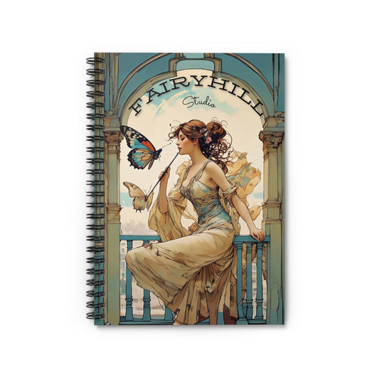 Notebook - Butterfly Lover Art by Fairy Voices /Nazan Saatci featuring a lovely girl playing a flute to a butterfly