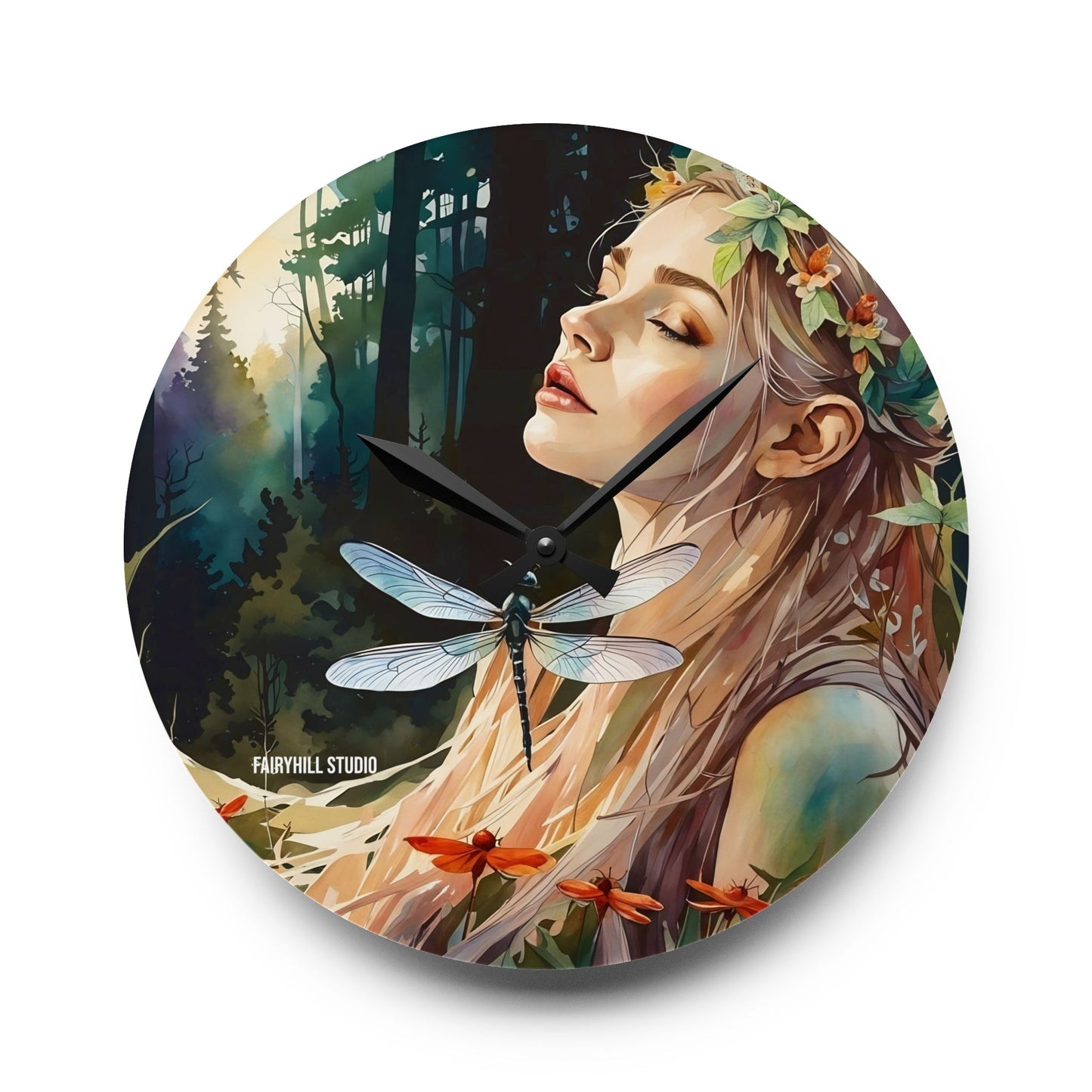 Acrylic Wall Clock - Dragonfly Meditation
