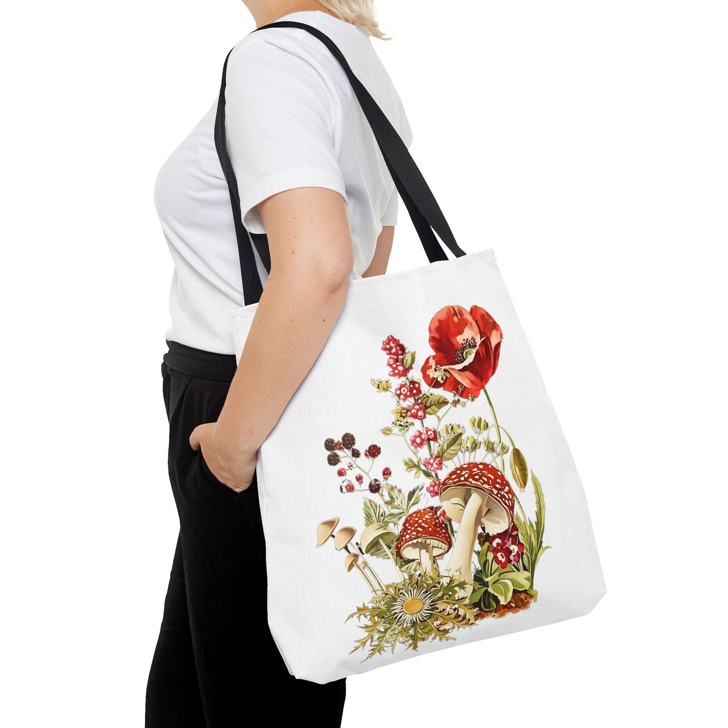 Tote Bag - Red Poppies and Amanita Muscaria Mushrooms Art Print