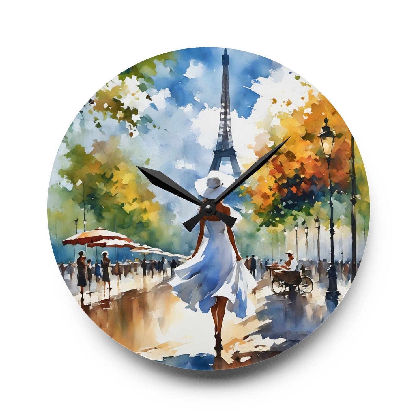 Acrylic Wall Clock - Woman in White in Paris Art Fairyhill