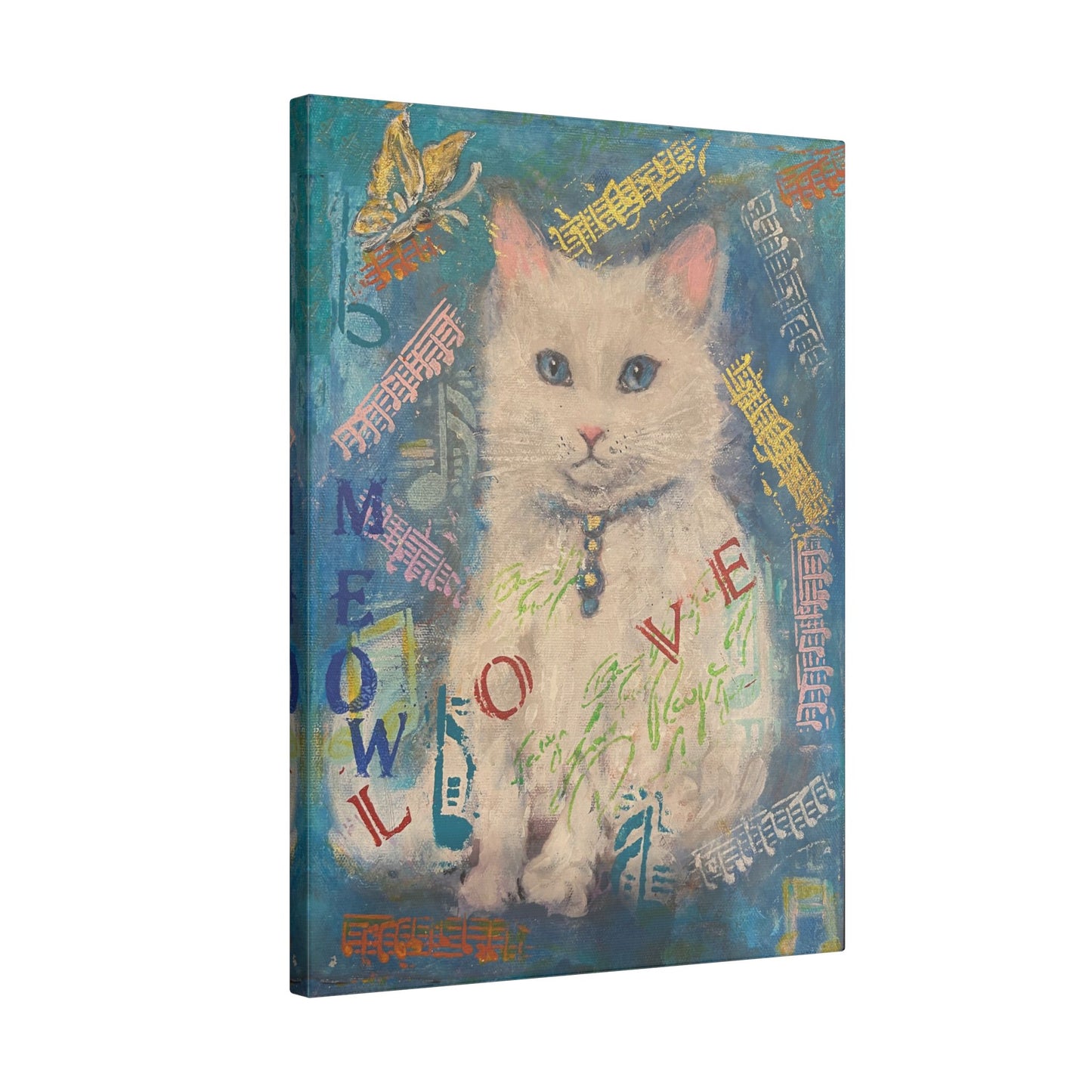 Canvas Wall Art: White Cute Cat Matte Canvas, Stretched, 0.75&quot; by FairyHill Studio