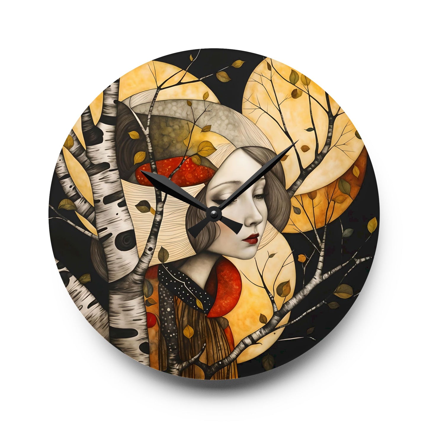 Acrylic Wall Clock - Girl with Moon Forest Art