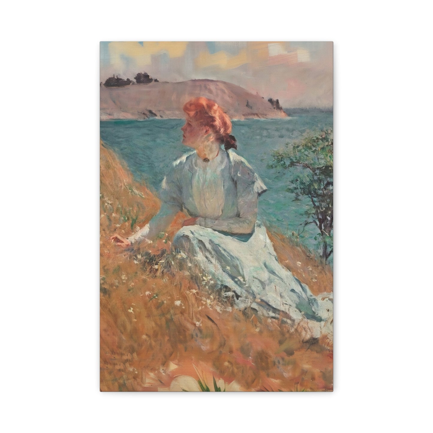 Canvas Art - Monet Style Floral Serenity with Elegant Woman and Flower Basket, Stretched Matte 1 25"