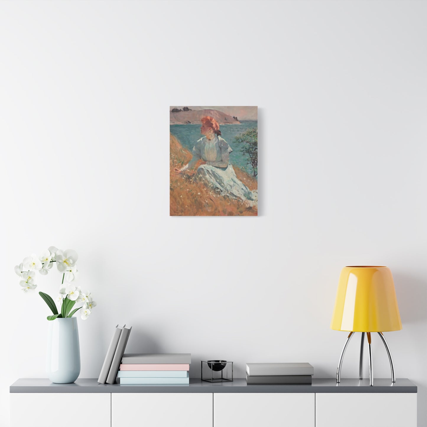 Canvas Art - Monet Style Floral Serenity with Elegant Woman and Flower Basket, Stretched Matte 1 25"