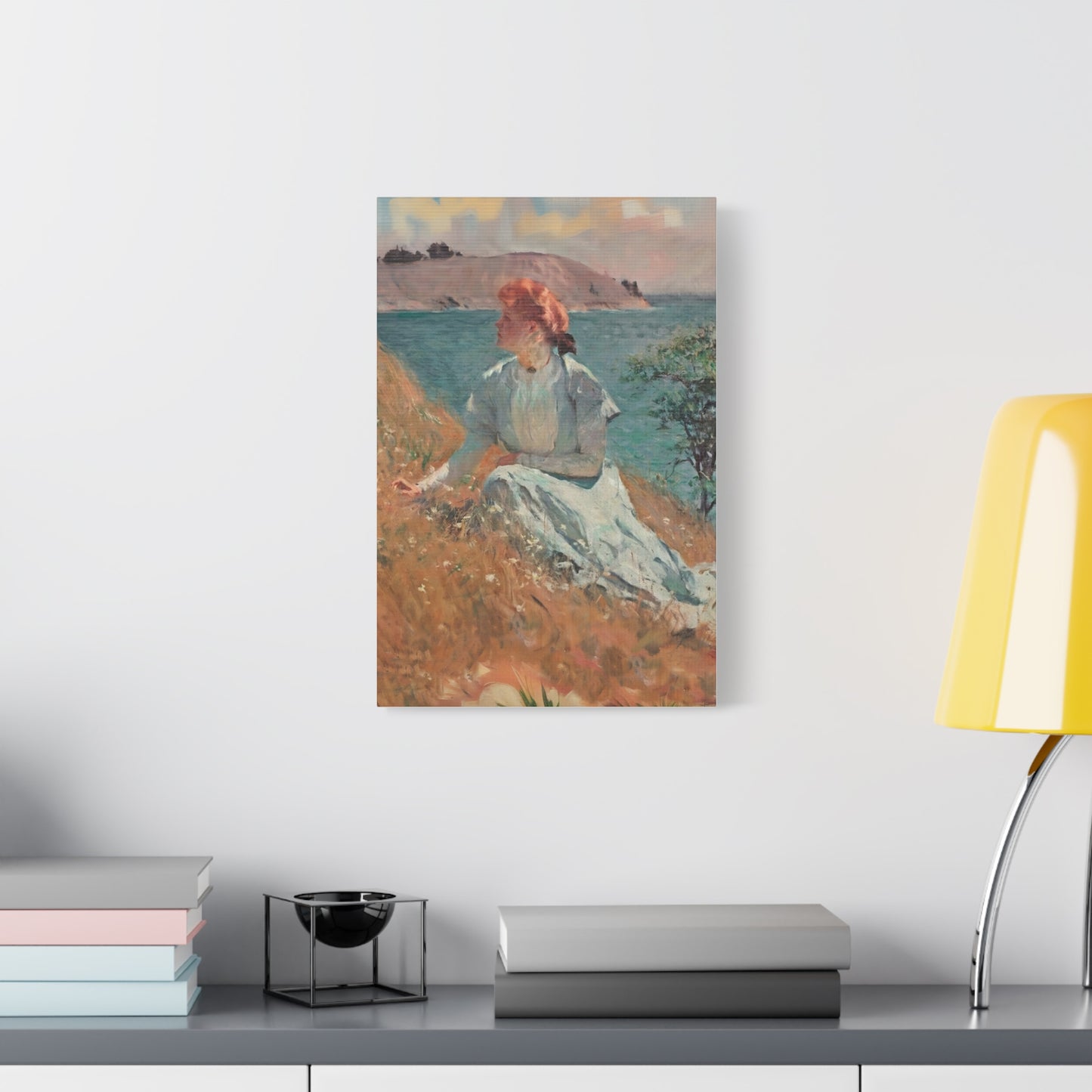 Canvas Art - Monet Style Floral Serenity with Elegant Woman and Flower Basket, Stretched Matte 1 25"
