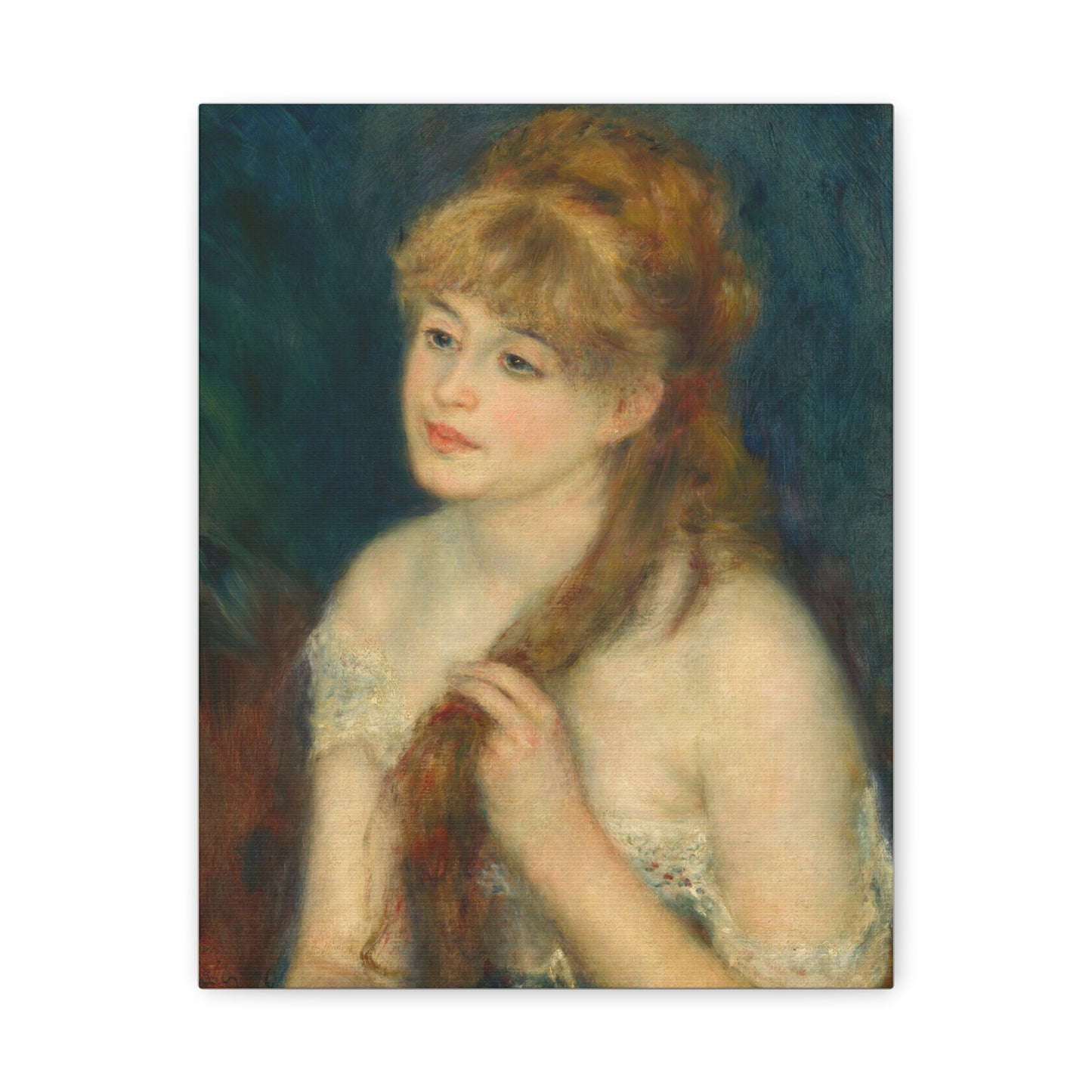 Canvas Art -   Young Woman Braiding Her Hair by Auguste Renoir, 1876 , Stretched Matte 1 25"