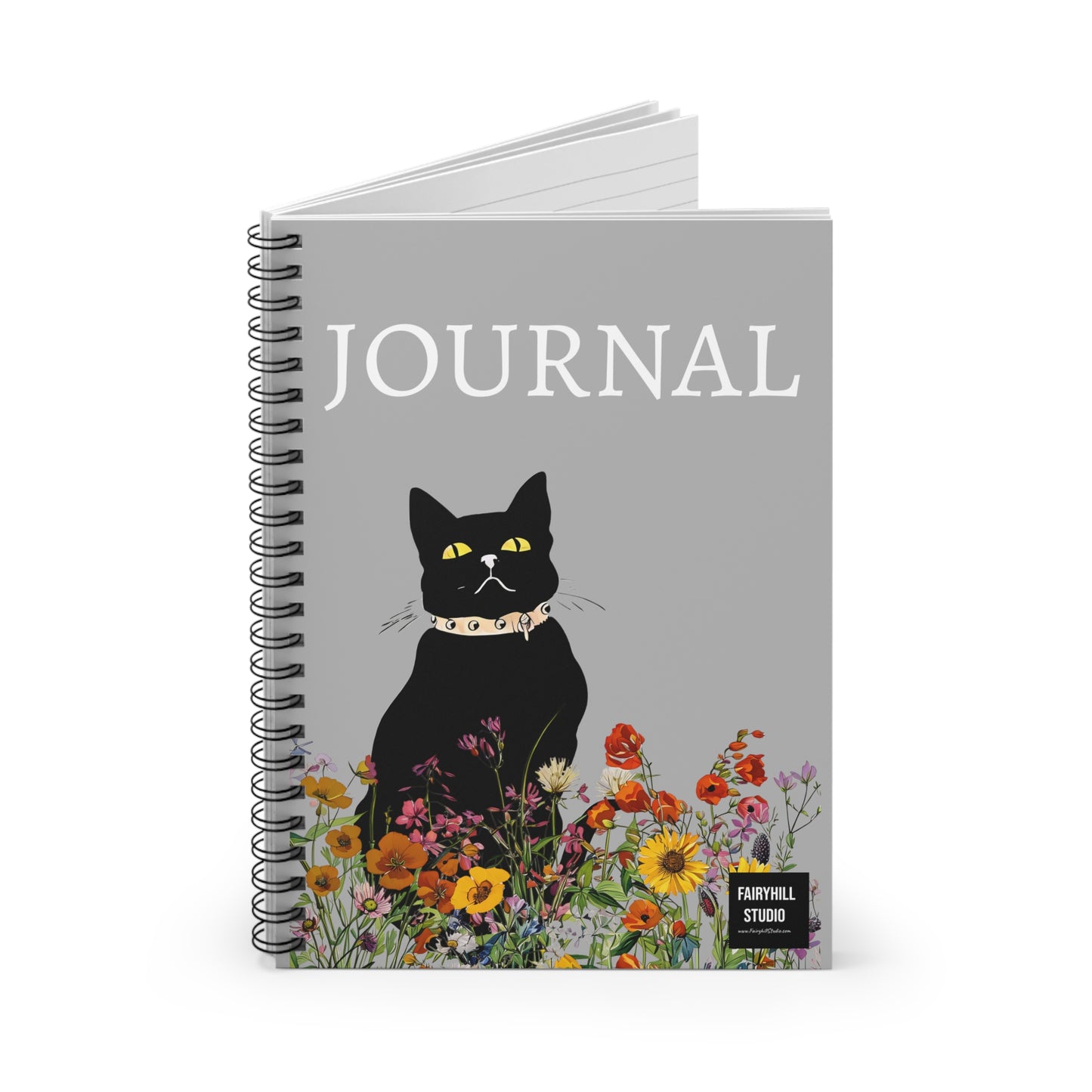 Spiral Notebook - Black Cat in Spring Flowers Art Journal, Personalized