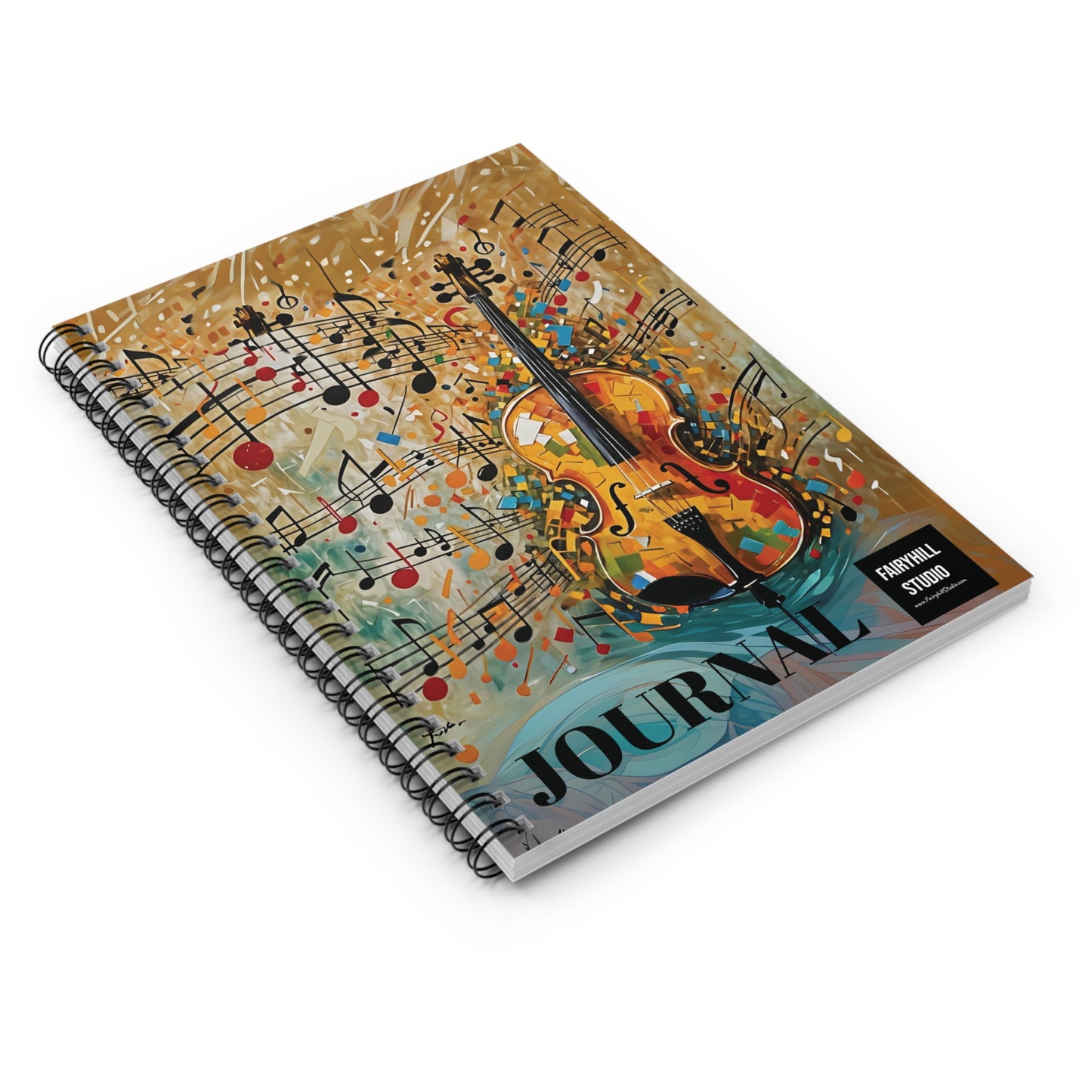 Spiral Notebook Christmas holiday journal with violin and music  notes - Ruled Line