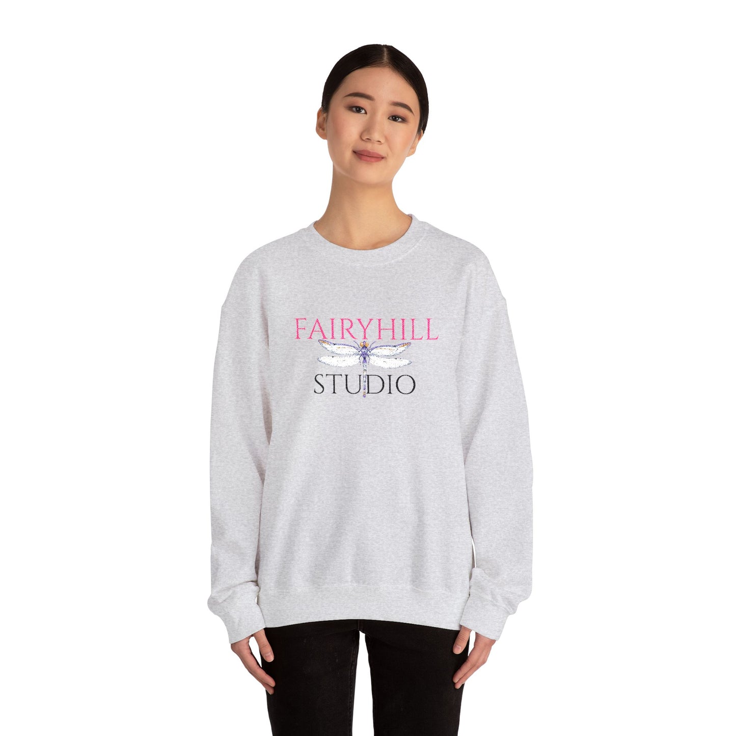 Fairyhill Studio Crewneck Sweatshirt — White Graphic Logo Pullover