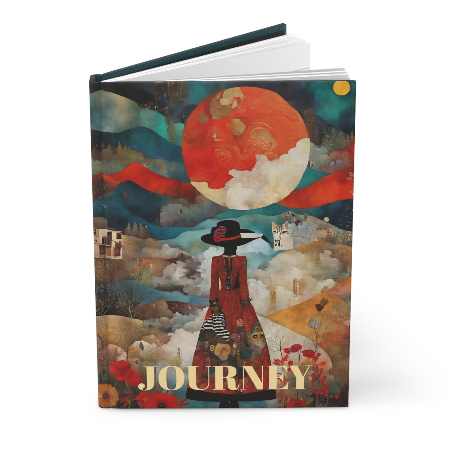 Moon and Poppies Journal hard Cover ,Notebook gift art Matte