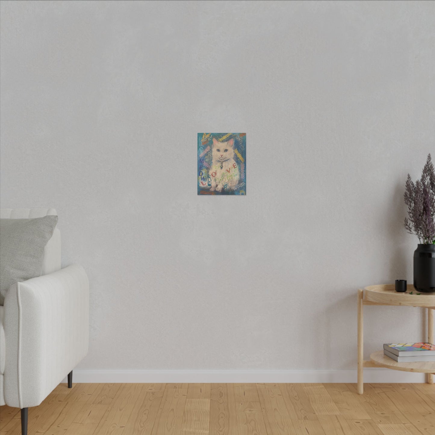 Canvas Wall Art: White Cute Cat Matte Canvas, Stretched, 0.75&quot; by FairyHill Studio