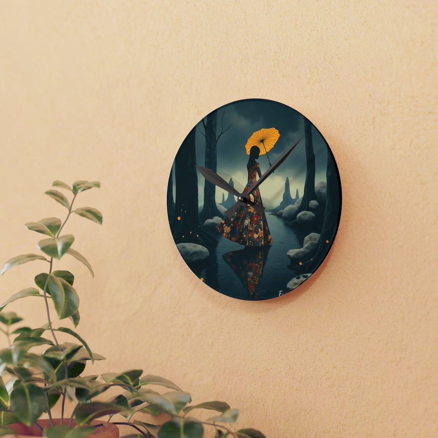 Yellow umbrella - by Fairyhill Studio  Wall clock  Gift   Acrylic Wall Clock